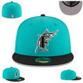 Florida Marlins Teal and Black Fitted Hat with Embroidered Logo