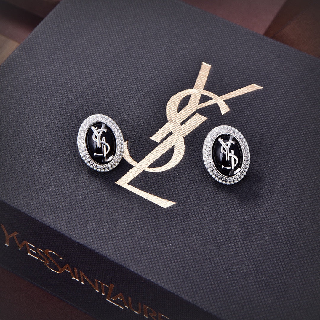 18K YSL Black Crystal Earrings