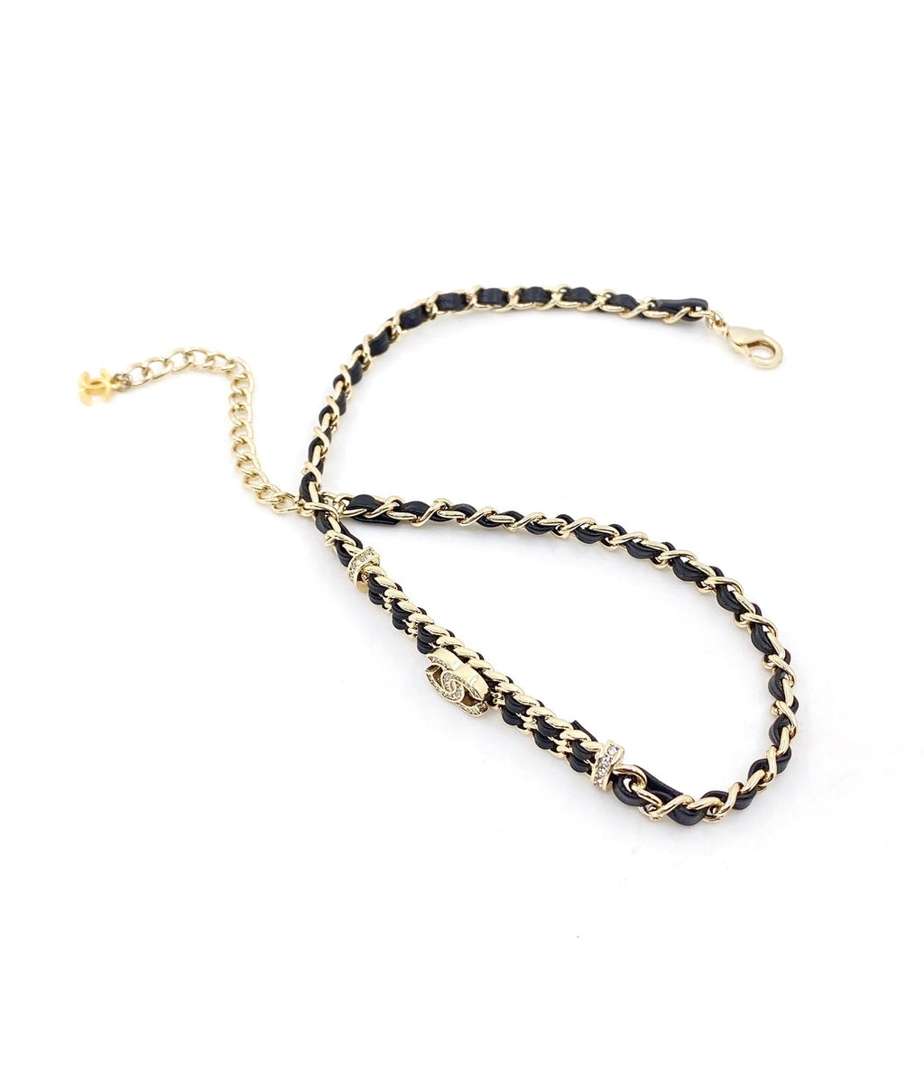 18K  Chanel Leather Choker Necklace