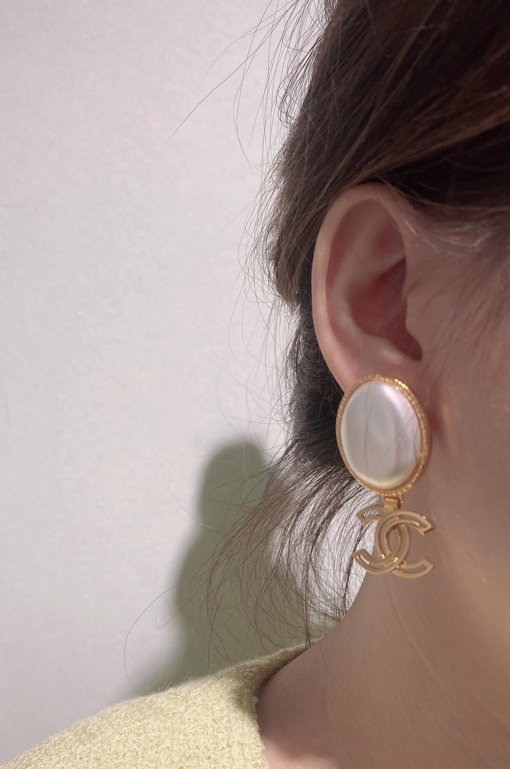 18K  Chanel Big Pearl Pendant Earrings